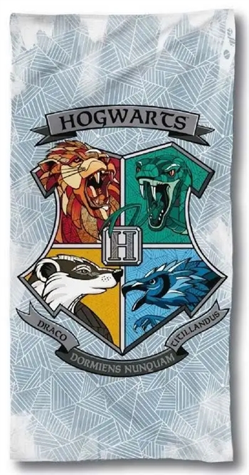 Billede af Harry Potter badehåndklæde - 70x140 cm - Hogwarts Logo - 100% Bomuld